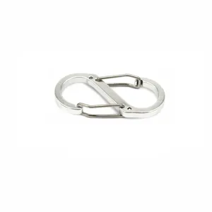 Silver S-biner dual spring clip detail close-up, durable aluminum alloy EDC backpack carabiner hook
