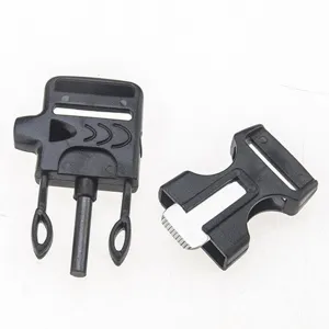 Outdoor survival plastic buckle with fire starter flint and rescue whistle for paracord bracelets