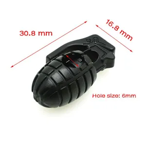 Boucle de cordon ressort plastique noir forme grenade pour lacets de sac a sport