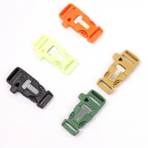 Multi-color outdoor survival paracord bracelet plastic buckle with whistle and fire starter.