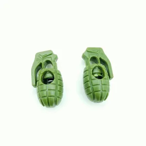 Boucles de cordon en forme de grenade verte en plastique avec ressort pour lacets de sacs