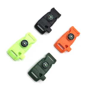 Hebilla de paracord para exterior con brújula y silbato, accesorio de plástico para camping.