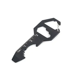 Black multi-tool key EDC pocket tool with bottle opener ruler and hex wrench for outdoor daily carry.