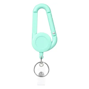 Enrouleur de badge mousqueton rétractable, porte-clés support portable vert menthe anneau.