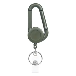 Vue détaillée du porte-clés mousqueton rétractable avec câble en acier résistant.
