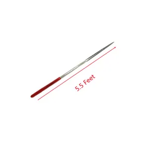 Detailed view of the diamond sharpening rod with red plastic handle for outdoor tools.