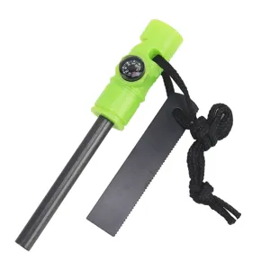 Outdoor 3-in-1 survival magnesium fire starter with compass whistle and scraper tool