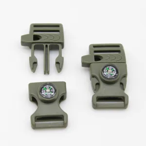 Militaire groene plastic parachute koord gesp met kompas en fluitje voor armbanden.