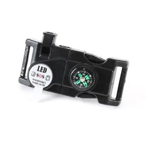 Hebilla de plástico multiusos para exteriores con brújula silbato y luz LED de emergencia.