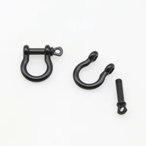 Black metal bow shackle for paracord survival bracelet DIY, durable hardware accessory detail view.