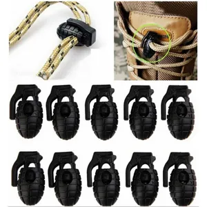 Lot de bloqueurs de cordon grenade en plastique noir, stoppeurs durables pour lacets paracorde.