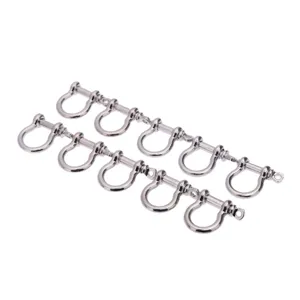 Close-up detail shot of metal paracord shackles showing fine craftsmanship and durability.