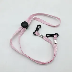 Pink windproof rope mask lanyard with adjustable buckle and plastic clips for hats