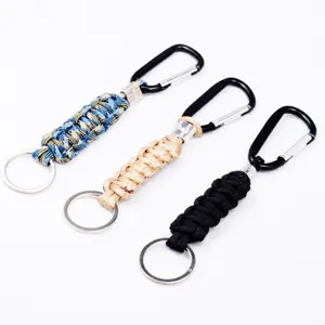 Outdoor Survival Paracord Keychain Hand Woven Nylon Rope Key Chain With Carabiner For Camping Hiking Sports