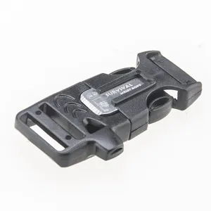 Multi-functional tactical survival buckle with fire starter for paracord bracelets.