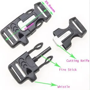 Multi-Functional Tactical Survival Buckle Plastic Metal Side Release Buckle With Flint Fire Starter Paracord Gear