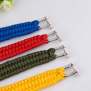 Adjustable paracord survival bracelet with metal shackle outdoor tactical camping gear