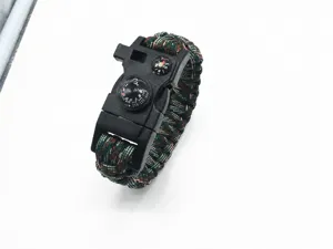 Outdoor survival paracord bracelet with emergency compass and whistle for camping hiking