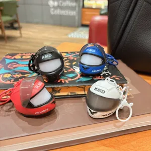 Mini motorcycle helmet keychain with light, creative bag pendant and car accessory.