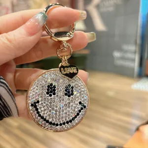Rhinestone smiley face keychain alloy bling bag pendant cute charm stylish accessories gift