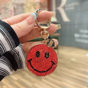 Red rhinestone smiley face keychain cute metal bag pendant charm fashion accessory