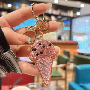 Rhinestone ice cream keychain sparkling crystal car key ring cute bag charm gift pendant