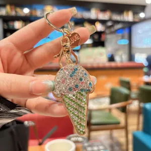 Sparkling Rhinestone Ice Cream Keychain Cute Crystal Bag Charm Luxury Gift Accessory