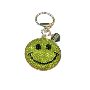Green rhinestone smiley face keychain alloy cute bag pendant fashion keyring cute accessories