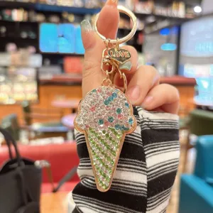 Rhinestone ice cream keychain bag charm, sparkling crystal metal ring pendant for women girls gift