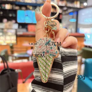 Crystal Rhinestone Ice Cream Keychain Cute Bag Charm Metal Key Ring Car Accessories Gift