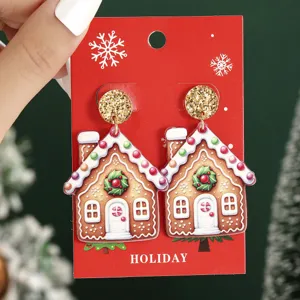 Boucles d'oreilles maison pain d'épices de Noël en acrylique avec strass brillants festifs