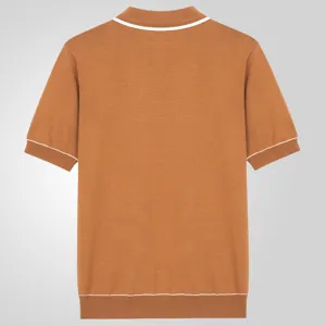Men's casual summer short sleeve knit polo shirt, solid color business pullover top detail.