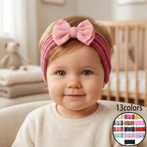 Fascia per Capelli a Maglia per Neonati Grande Fiocco Morbido Elastico Turbante Largo per Neonati Bambine Foto Puntelli