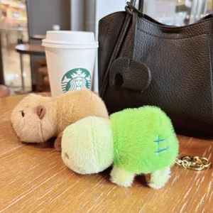 Cute capybara and turtle flip plush keychain bag charm soft stuffed animal pendant gift.