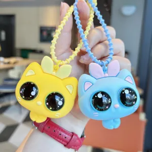 Orecchini Portachiavi in Silicone Gatto Occhi Fuori Antistress Squishy Giocattolo per Cartella Ciondolo Decorativo Zaino Anello Regalo
