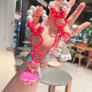 Cute Christmas tree quicksand beaded keychain with acrylic bag pendant for car key