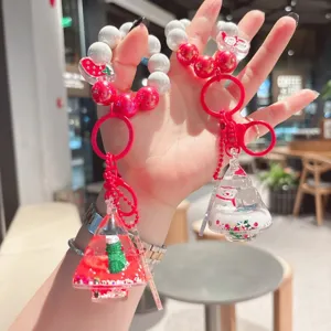Christmas tree quicksand bead keychain cute acrylic bag charm wristlet car keyring