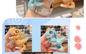 Détail de porte-clés dinosaure dessin animé 3D, pendentif tyrannosaure mignon pour sac d'école.