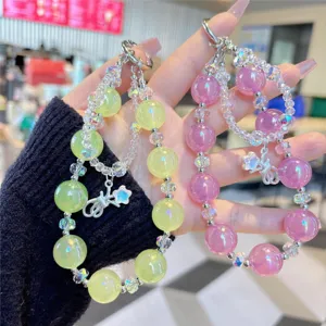 Crystal beaded phone charm keychain high-end aesthetic bag strap fashion couple gift
