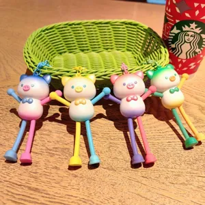 Cute gradient stretch pig keychain, adorable decompression bag pendant and car key chain gift