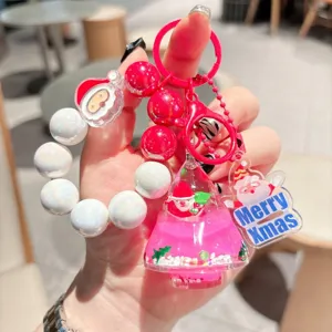 Christmas beaded liquid glitter tree keychain cute acrylic bag charm and car key accessory
