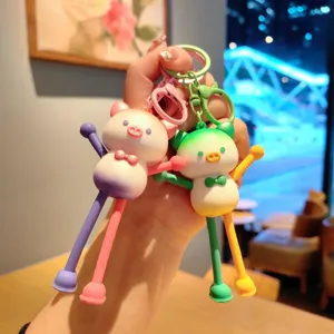 Cute Gradient Extensible Pig Keychain Creative Soft Stress Relief Pendant Cartoon Bag Charm Car Key Ring Accessory Everyday Decoration For Backpack Women Kids