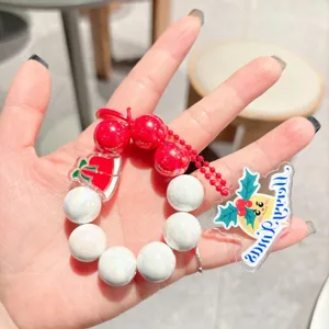 Christmas beaded keychain cute wristlet acrylic pendant bag charm car key ring holiday gift