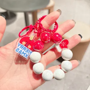 Christmas tree beaded keychain cute acrylic bag charm winter car key ring accessory