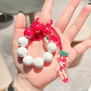 Christmas beaded quicksand keychain cute acrylic bag pendant holiday accessory gift for women