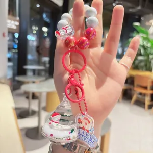 Christmas quicksand tree beaded keychain cute acrylic bag pendant car keyring charm