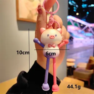 Cute gradient pig keychain with stretchable limbs, sweet backpack charm, 10cm size, 44.1g