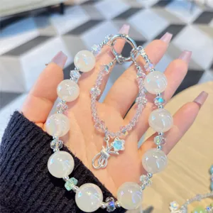 Crystal beaded phone charm bag chain with bow star pendant elegant accessory versatile keychain
