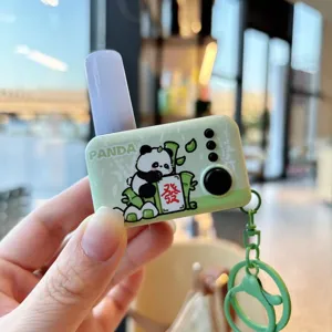 Cute panda decompression light-up keychain toy detail view, funny mahjong bag pendant.