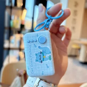 Cute cat decompression keychain with LED light portable toy backpack pendant in blue color